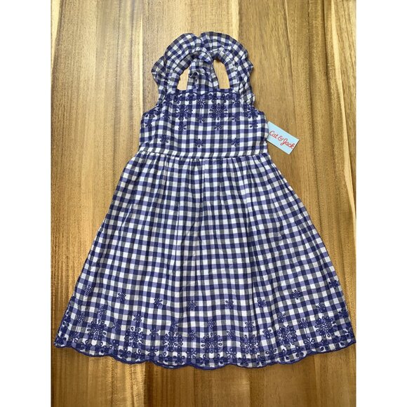 Cat & Jack Girls Gingham Embroidered Dress Blue Plaid Sleeveless Small (6/6X) - Picture 1 of 15